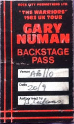 Gary Numan Glasgow Back Stage Pass 1983